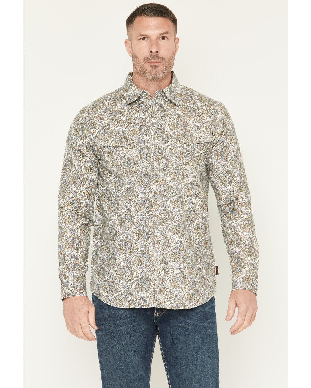 Image #1 - Cody James Men's FR Paisley Print Long Sleeve Snap Work Shirt, Tan, hi-res