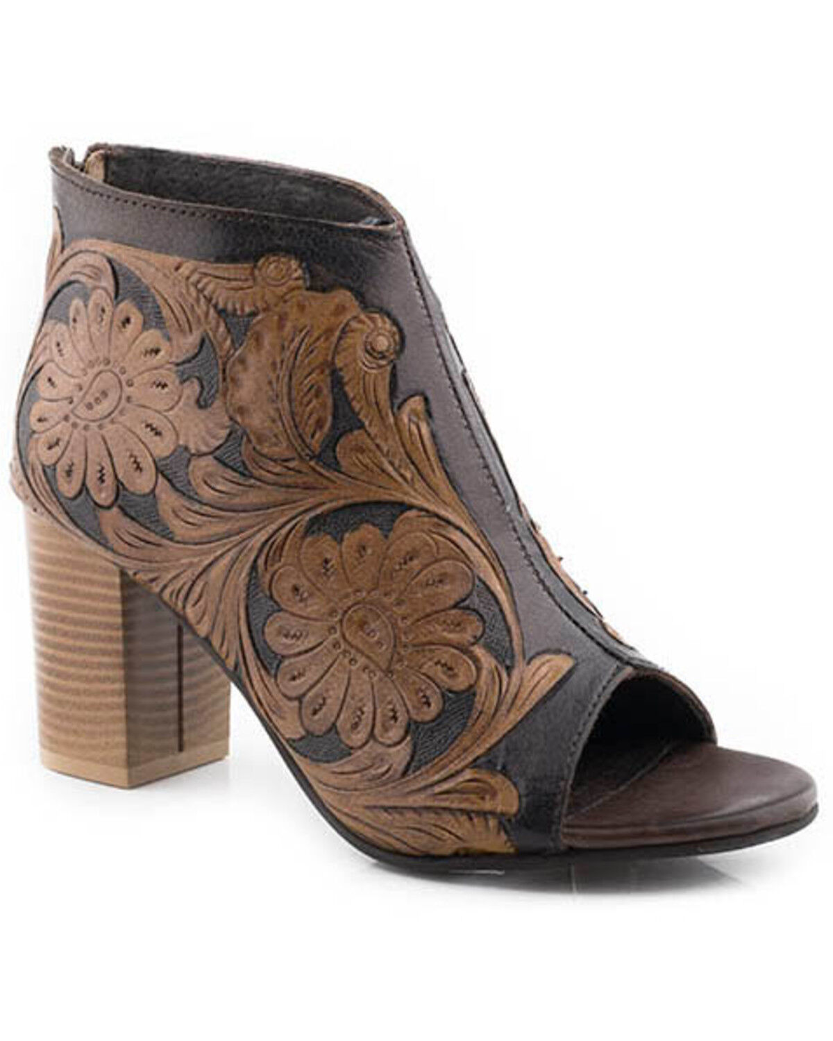 Roper Women's Mika Tooled Sandals, Tan, hi-res