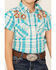 Shyanne Girls' Embroidered Plaid Print Short Sleeve Snap Shirt, Turquoise, hi-res