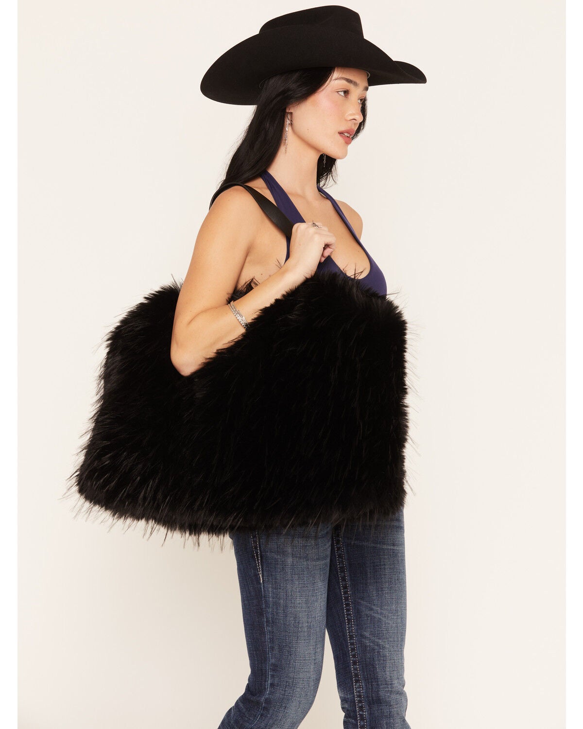 Azalea Wang Women's Confidante Faux Fur Bag, Black, hi-res