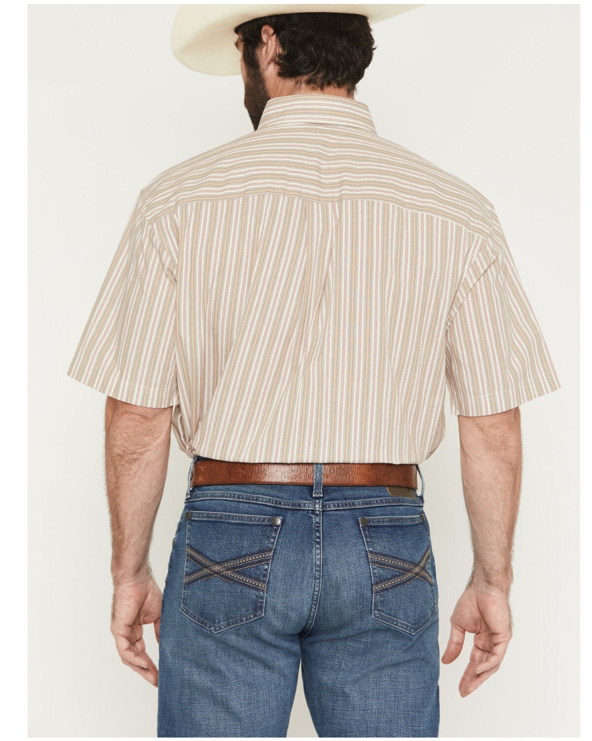 Image #4 - George Strait by Wrangler Men's Striped Short Sleeve Button-Down Stretch Western Shirt - Big, Tan, hi-res