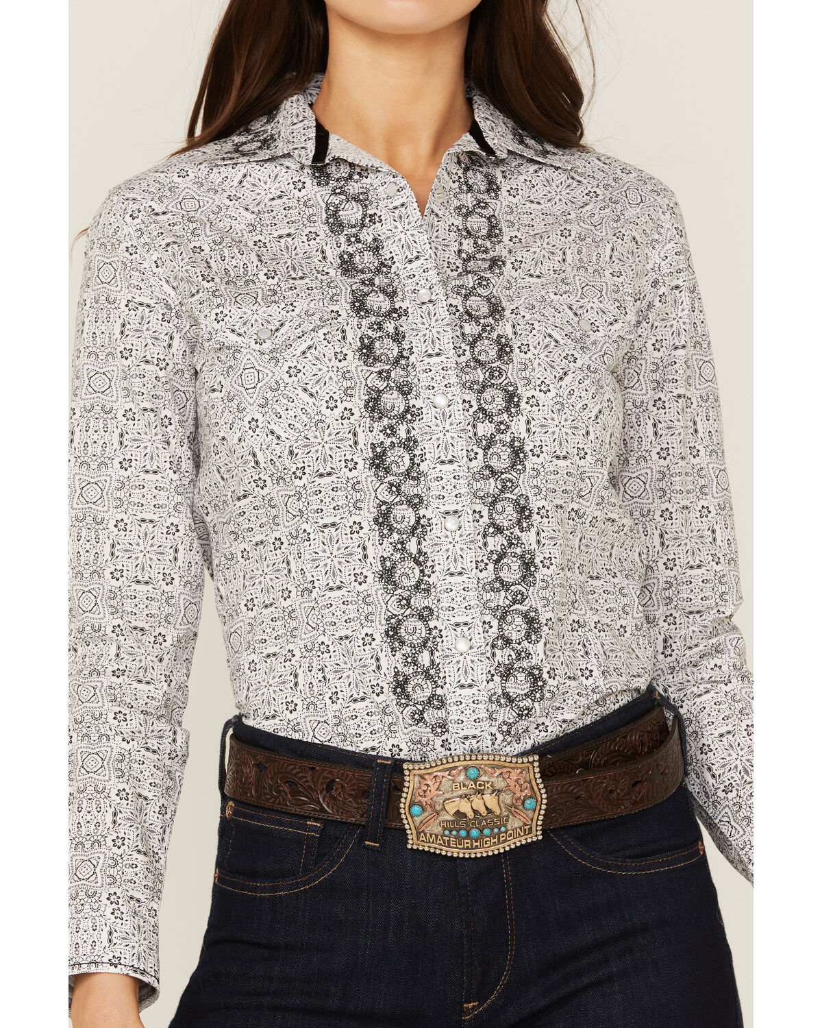 Image #3 - Panhandle Women's Digital Bandana Print Pearl Snap Western Shirt, White, hi-res