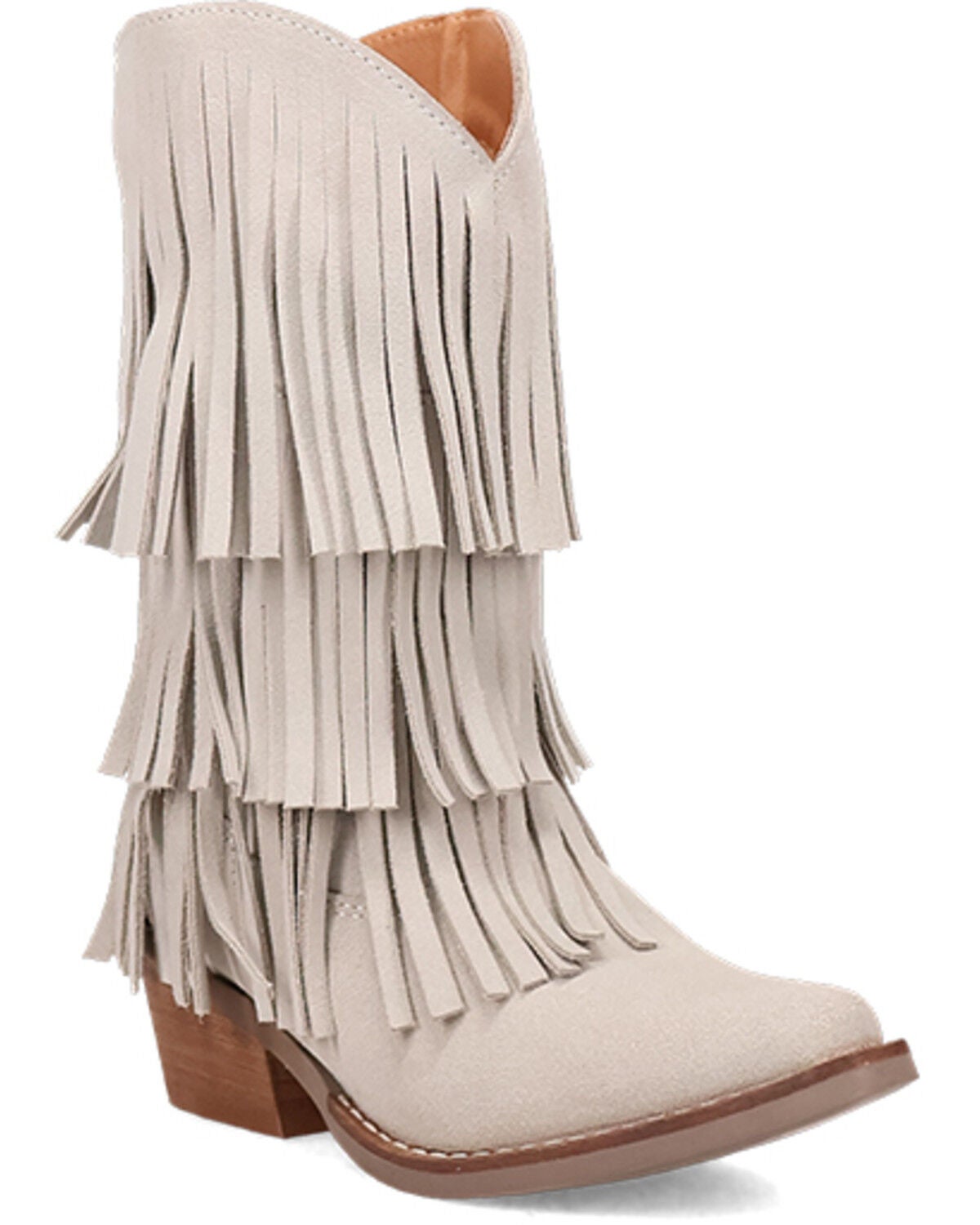 Dingo Girls' Wild Child Suede Fringe Western Boots - Snip Toe, White, hi-res