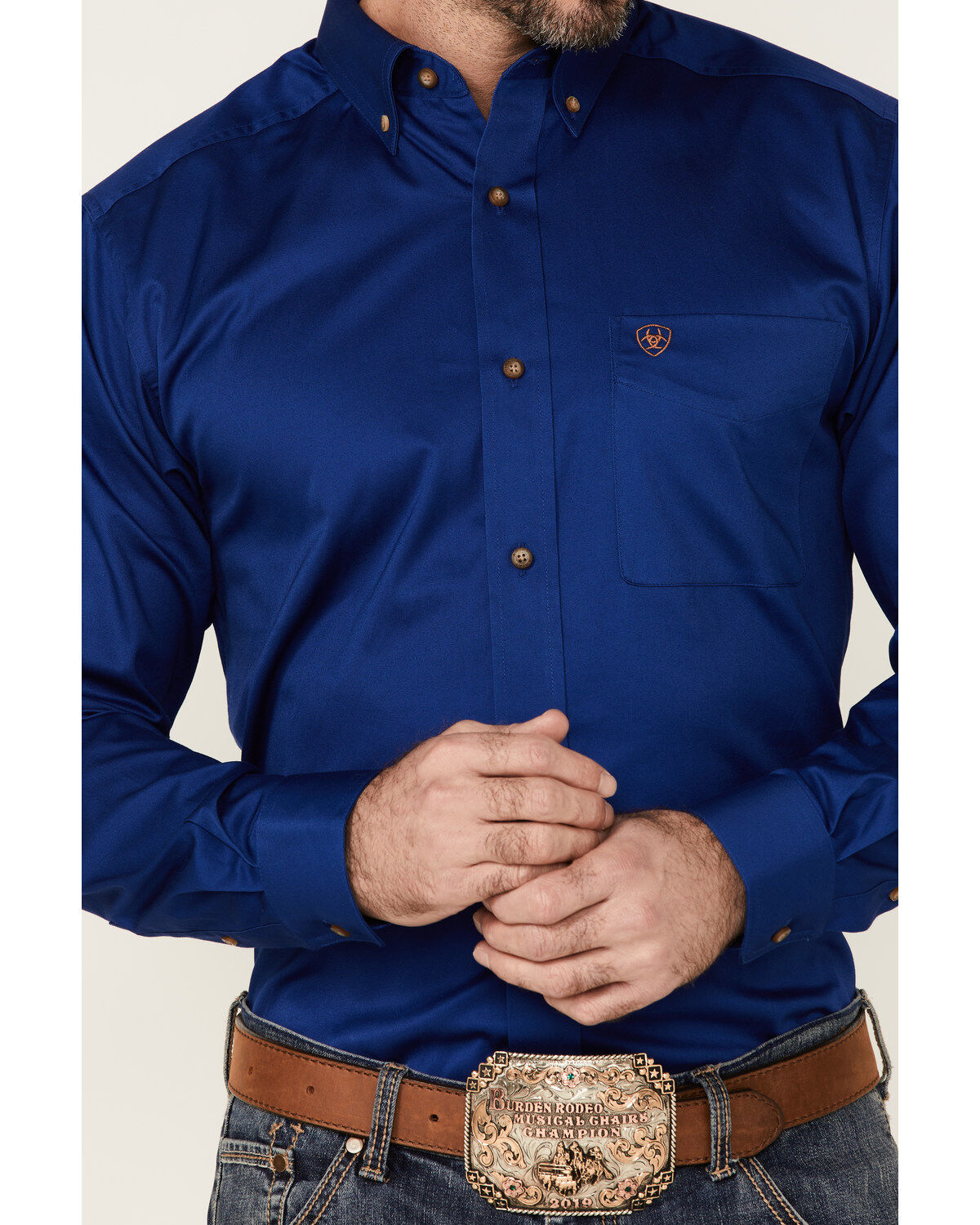 Image #3 - Ariat Men's Solid Royal Blue Twill Fitted Long Sleeve Button-Down Western Shirt, Royal Blue, hi-res