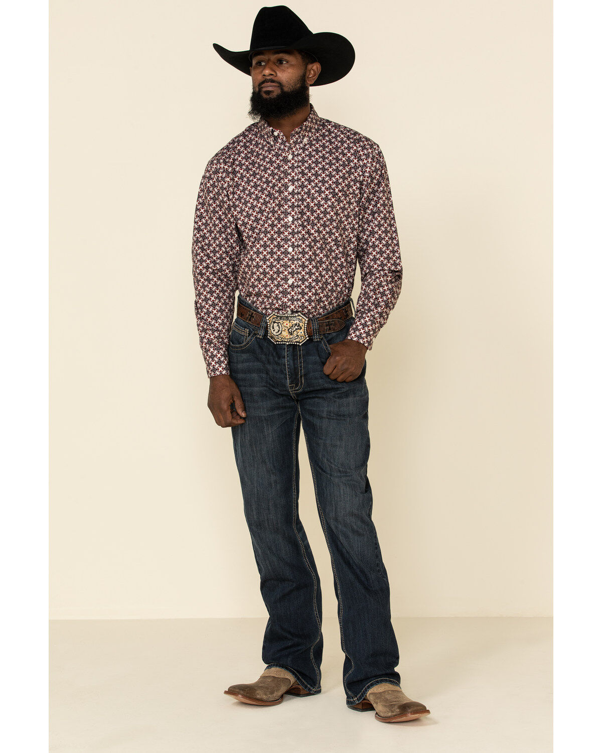 Image #2 - Resistol Men's Red Orchard Geo Print Long Sleeve Western Shirt, Red, hi-res