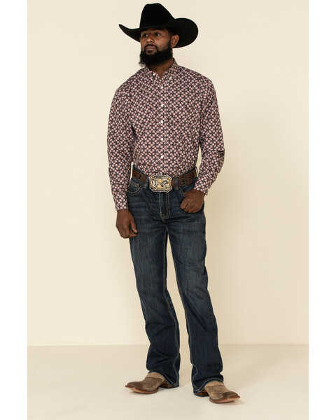 Image #2 - Resistol Men's Red Orchard Geo Print Long Sleeve Western Shirt , Red, hi-res