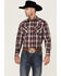 Rodeo Clothing Men's Plaid Long Sleeve Snap Western Shirt , Burgundy, hi-res