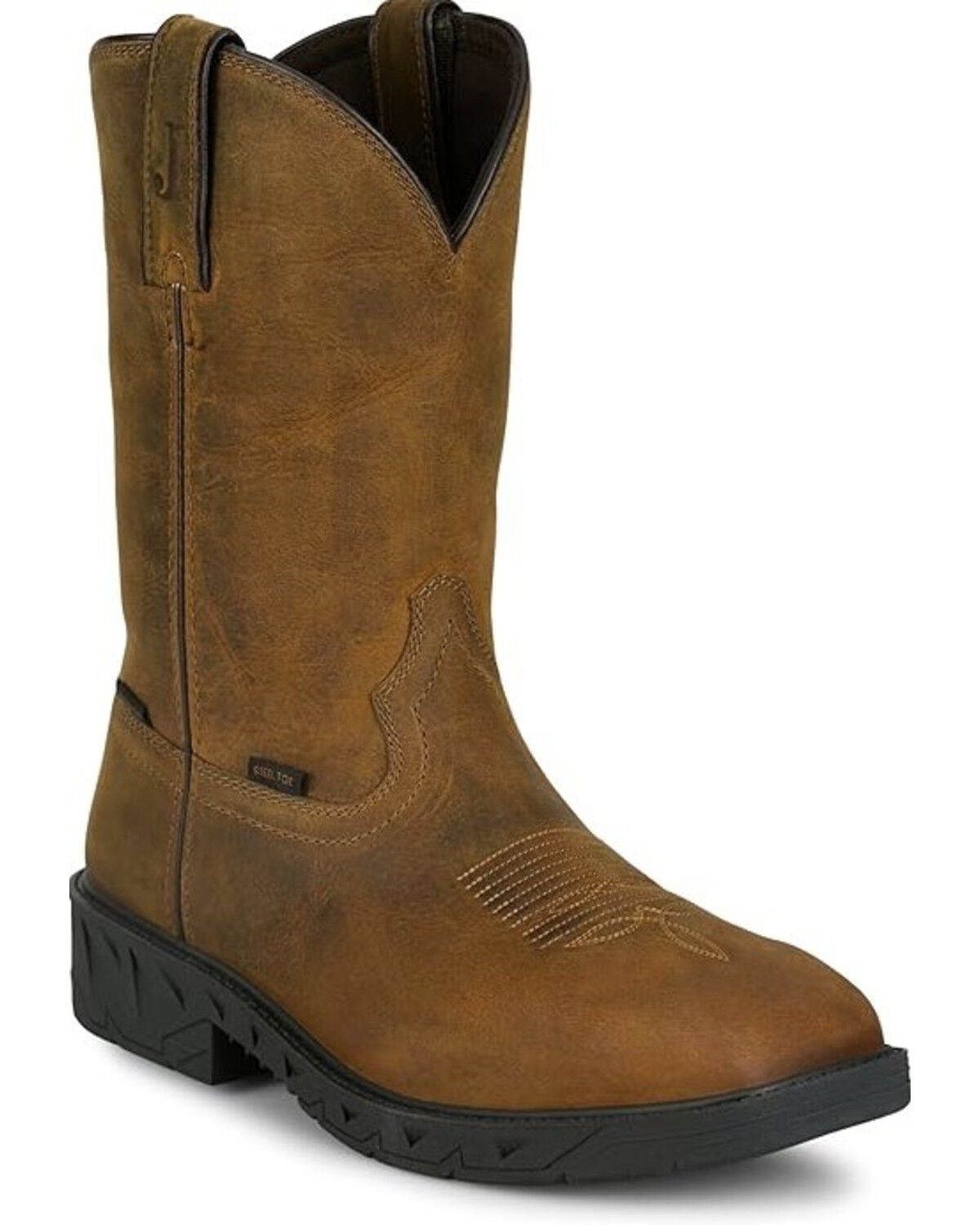 Image #1 - Justin Men's Trencher Pull-On Work Boots - Steel Toe, Brown, hi-res