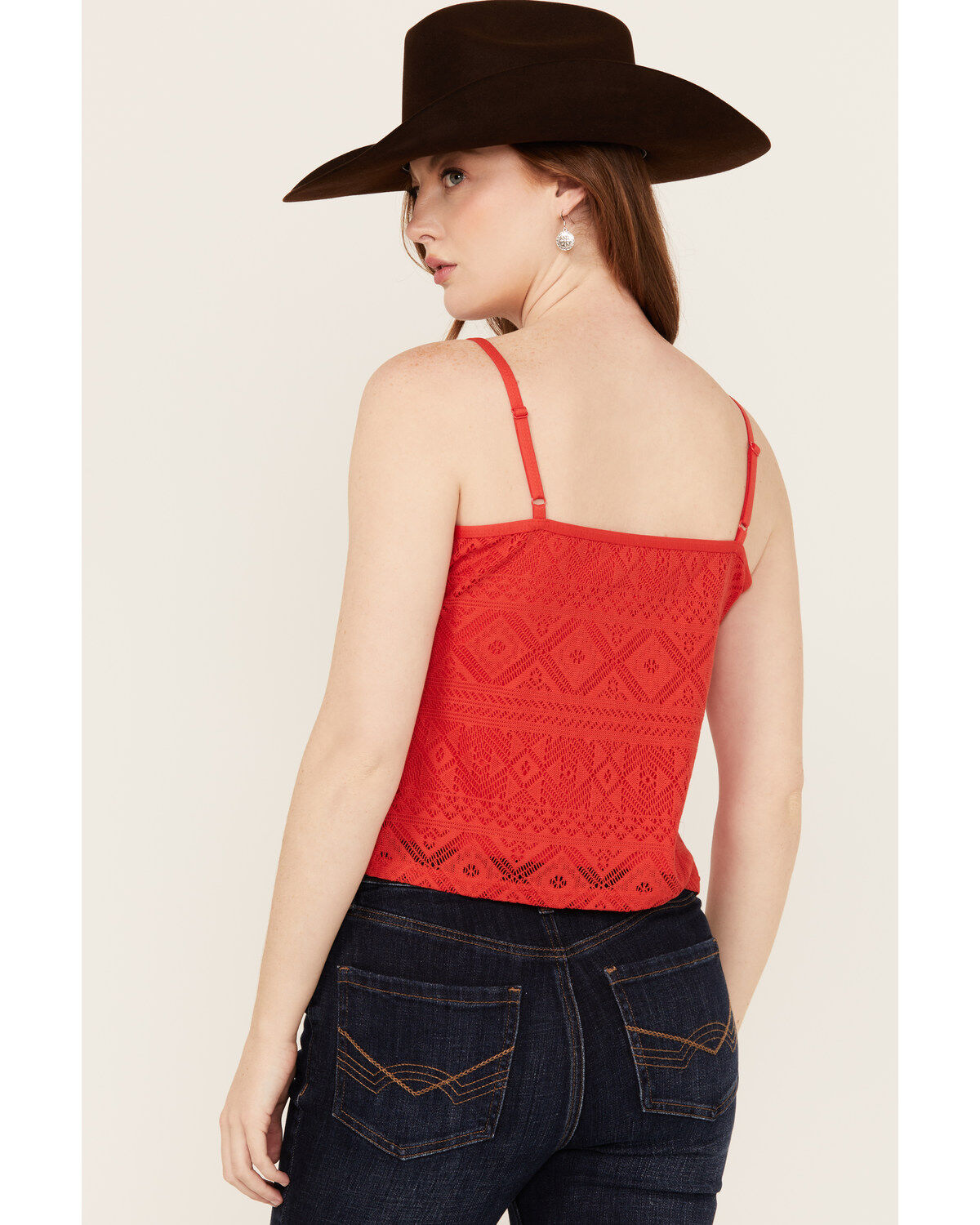 Image #4 - Idyllwind Women's Redmond Lace Fringe Cami, Dark Orange, hi-res