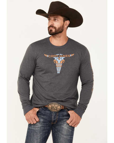 Cody James Men's Tribal Bull Long Sleeve Graphic T-Shirt, Charcoal, hi-res