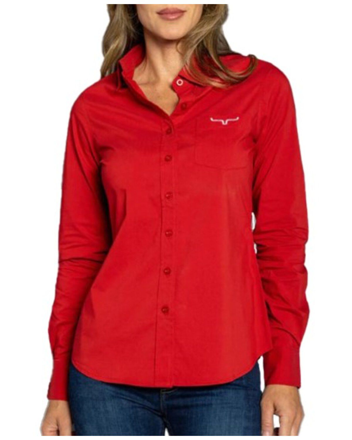 Kimes Ranch Women's Team Button Down Long Sleeve Shirt, Red, hi-res