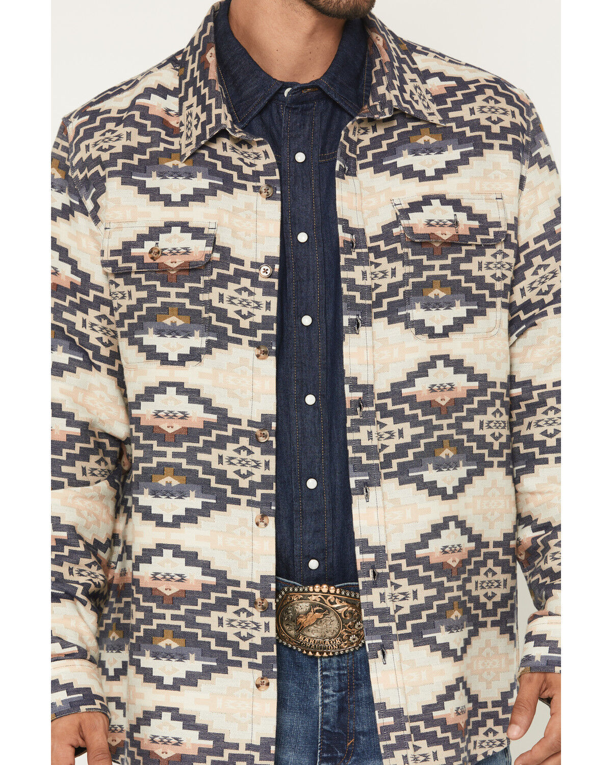 Image #3 - Panhandle Slim Men's Jacquard Southwestern Print Long Sleeve Button-Down Western Shirt, Cream, hi-res