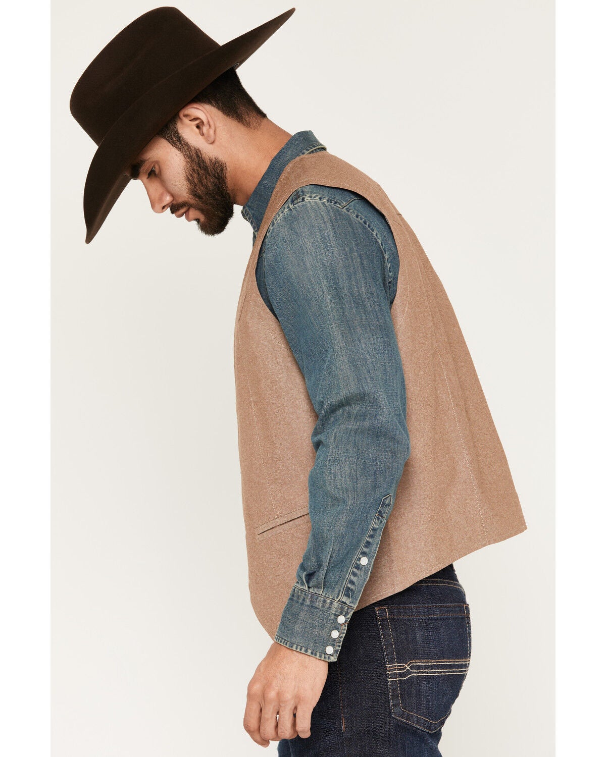 Image #2 - Cody James Men's Chambray Button-Down Vest, Khaki, hi-res