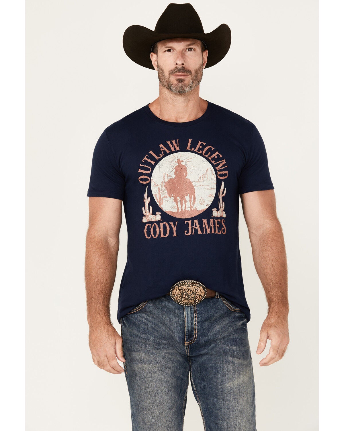 Cody James Men's Legendary Desert Cowboy Short Sleeve Graphic T-Shirt, Navy, hi-res