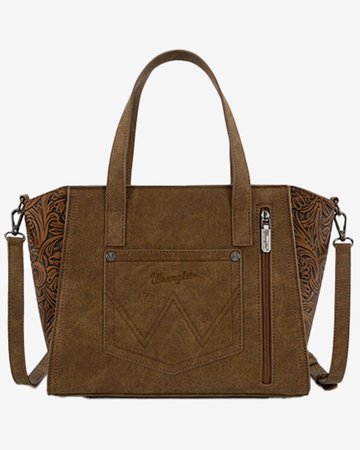 Image #2 - Wrangler Women's Cowhide Embossed Crossbody Tote Bag, Brown, hi-res