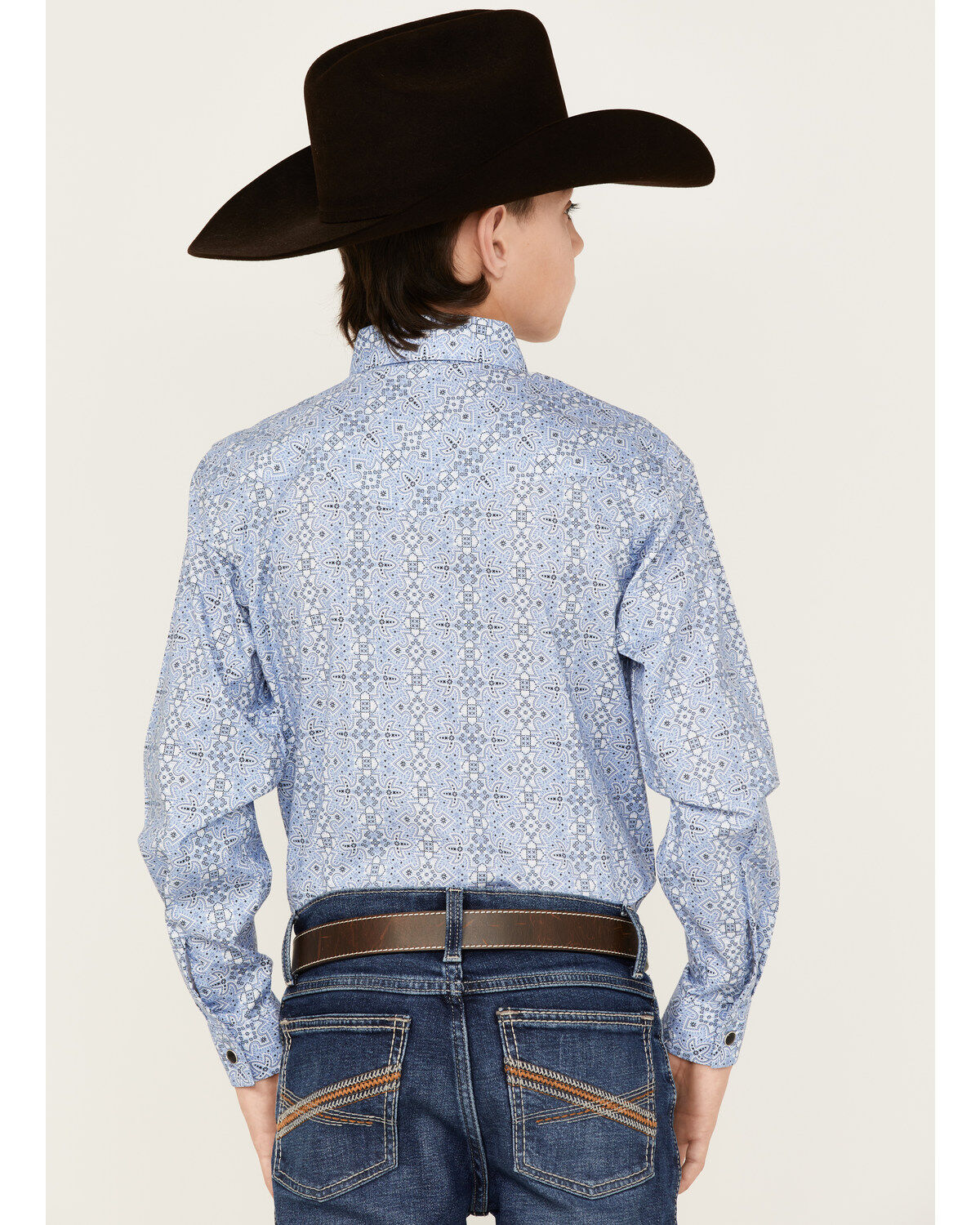 Image #4 - Rock & Roll Denim Boys' Medallion Print Long Sleeve Western Snap Shirt, Blue, hi-res