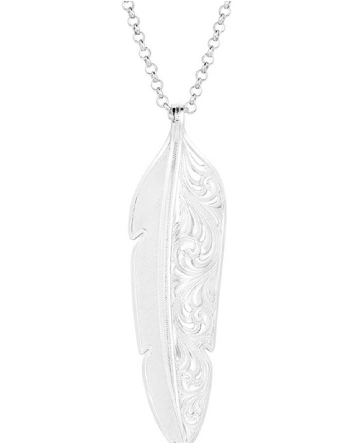 Montana Silversmiths Women's Love You More Feather Necklace, Silver, hi-res
