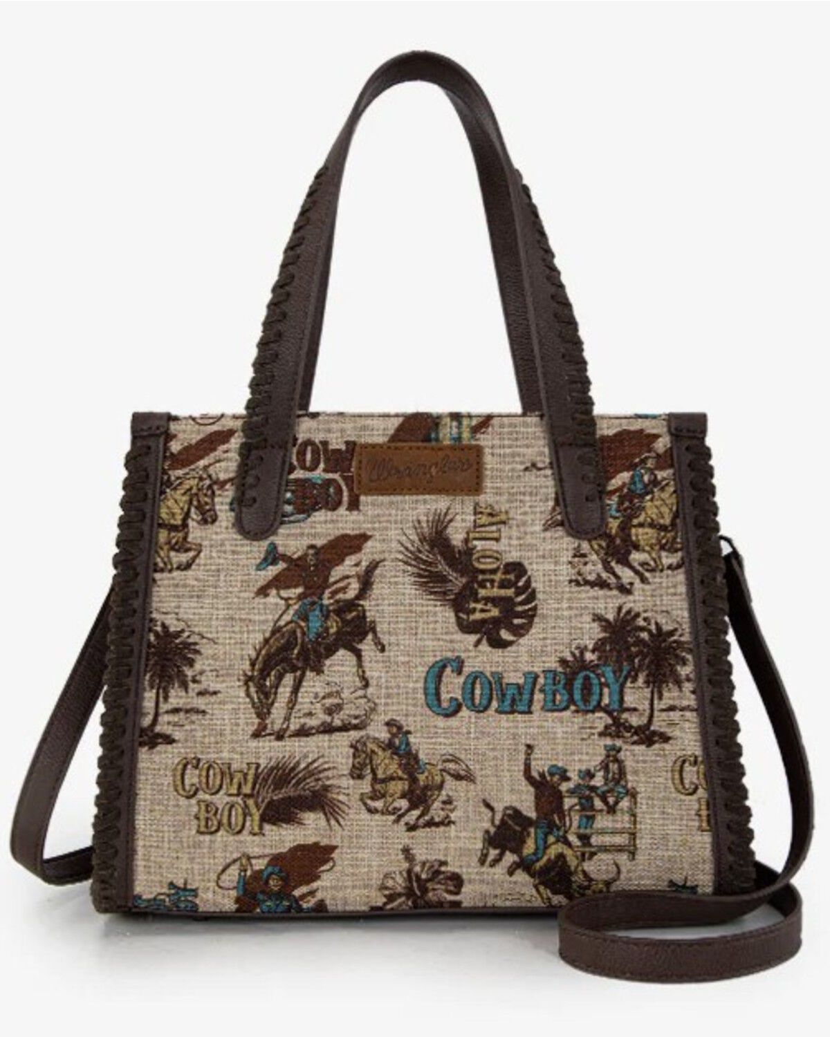 Image #1 - Wrangler Women's Cowboy Print Concealed Carry Crossbody Satchel, Tan, hi-res