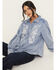 Image #1 - Kimes Ranch Women's Mae Floral Embroidered Long Sleeve Snap Relaxed Fit Western Shirt, Light Blue, hi-res