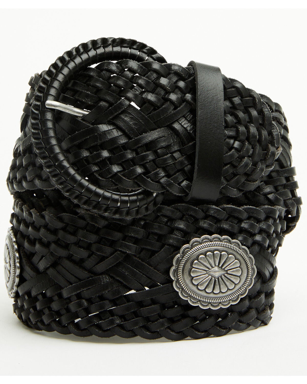 Shyanne Women's Wide Braided Concho Belt, Black, hi-res