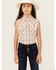 Image #1 - Cumberland Outfitters Girls' Plaid Print Sleeveless Pearl Snap Western Shirt, Peach, hi-res