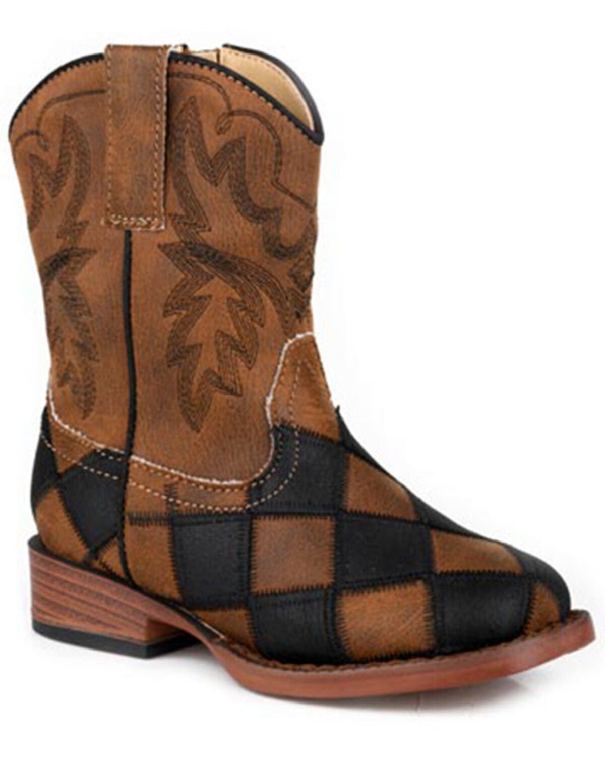 Roper Toddler Boys' Bird Blocks Western Boots - Broad Square Toe, Black, hi-res