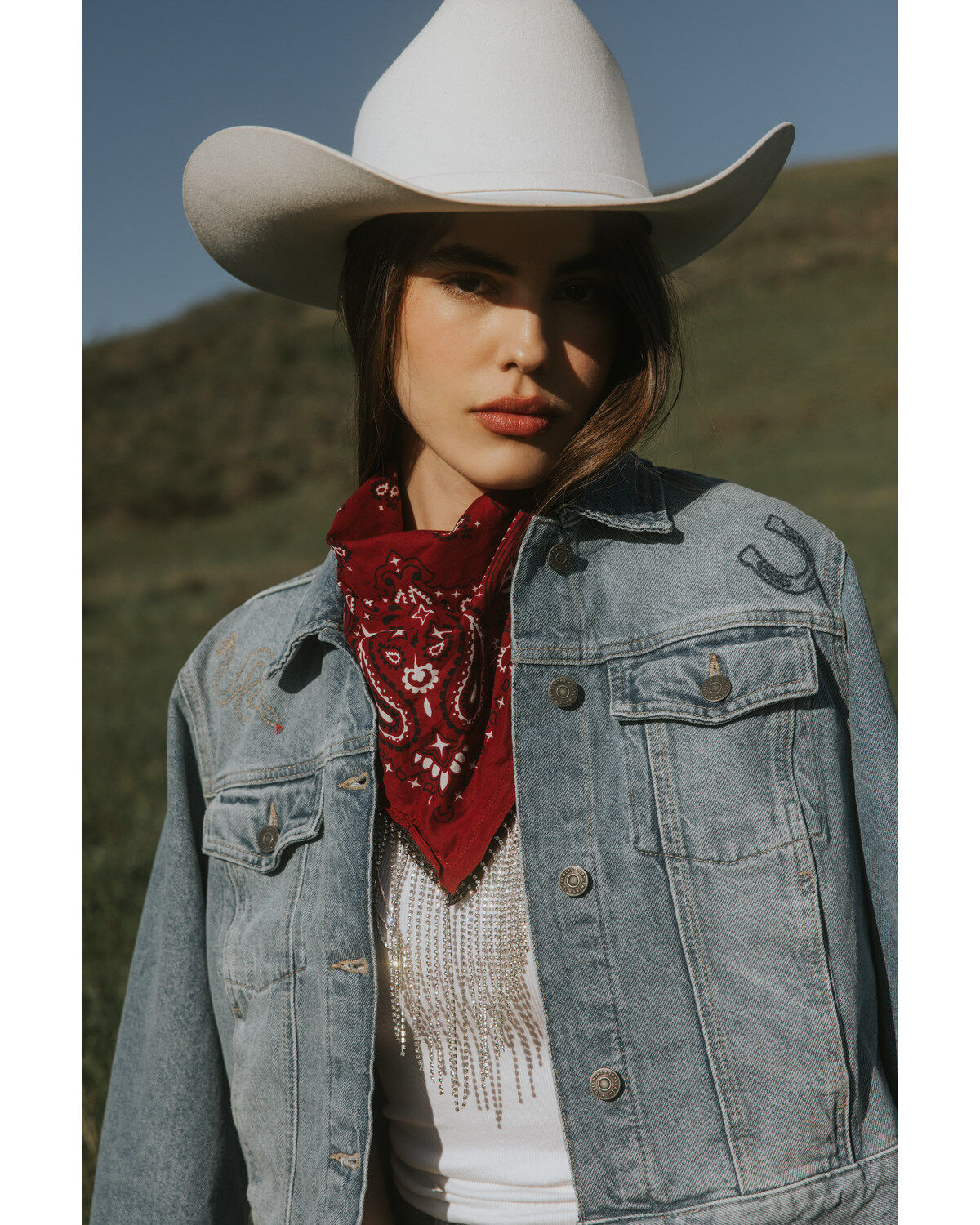 Image #1 - Idyllwind Women's Abby Ann Rhinestone Fringe Bandana Necklace, Red, hi-res