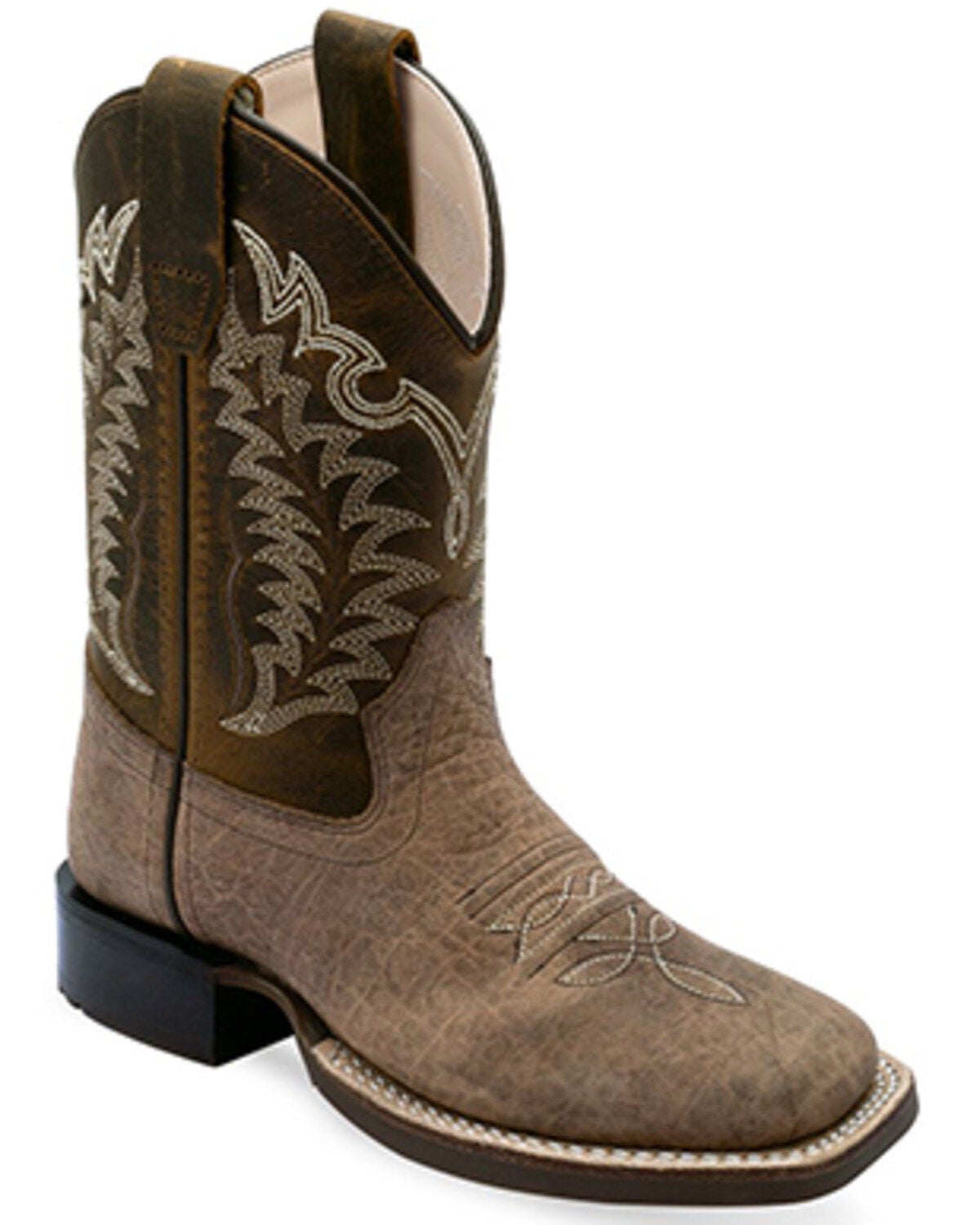Old West Boys' Hand Corded Western Boots - Broad Square Toe, Mustard, hi-res