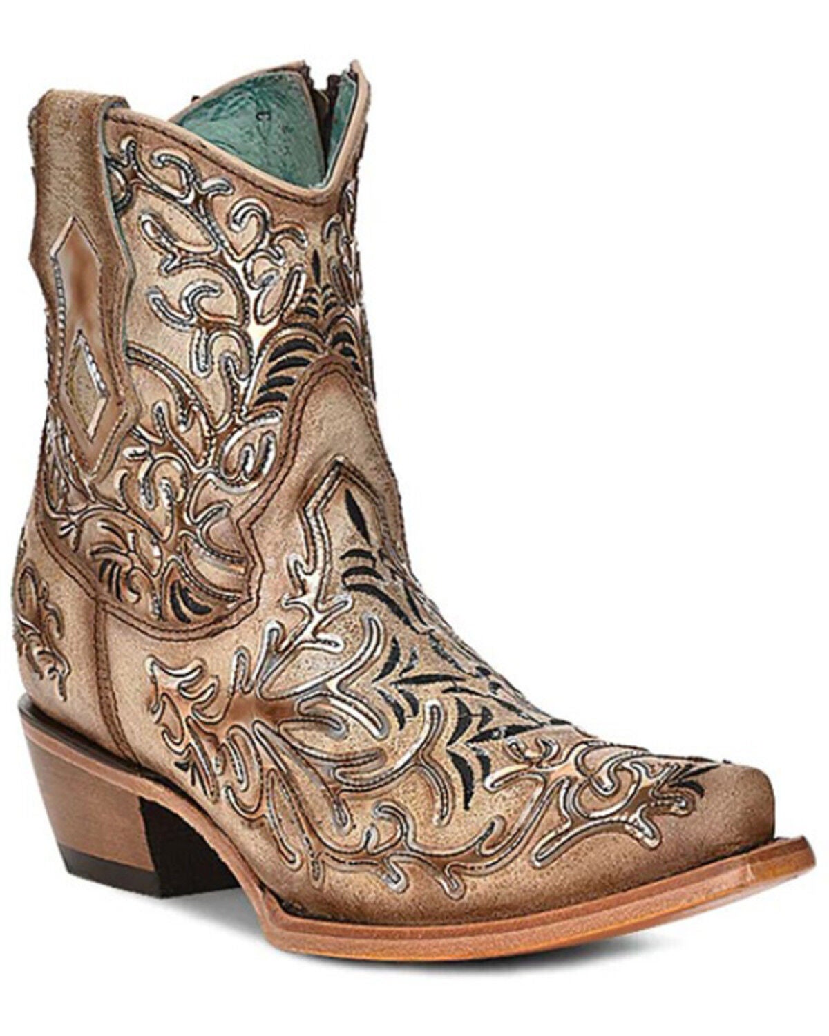 Corral Women's Overlay Western Booties - Snip Toe, Tan, hi-res