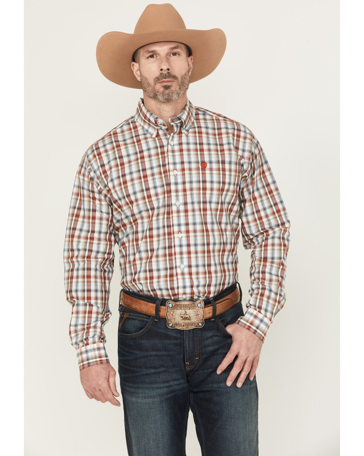 Image #1 - Cinch Men's Plaid Print Long Sleeve Button-Down Western Shirt, Cream, hi-res