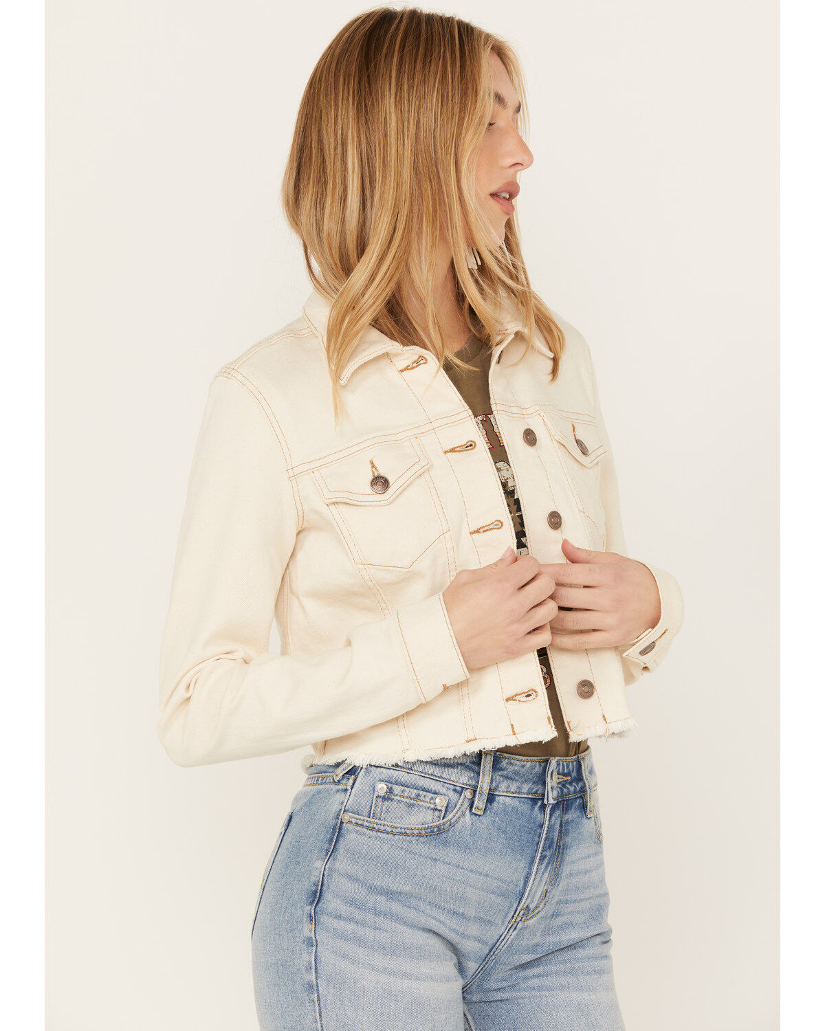Image #2 - Shyanne Women's Cropped Fray Western Jacket, Natural, hi-res