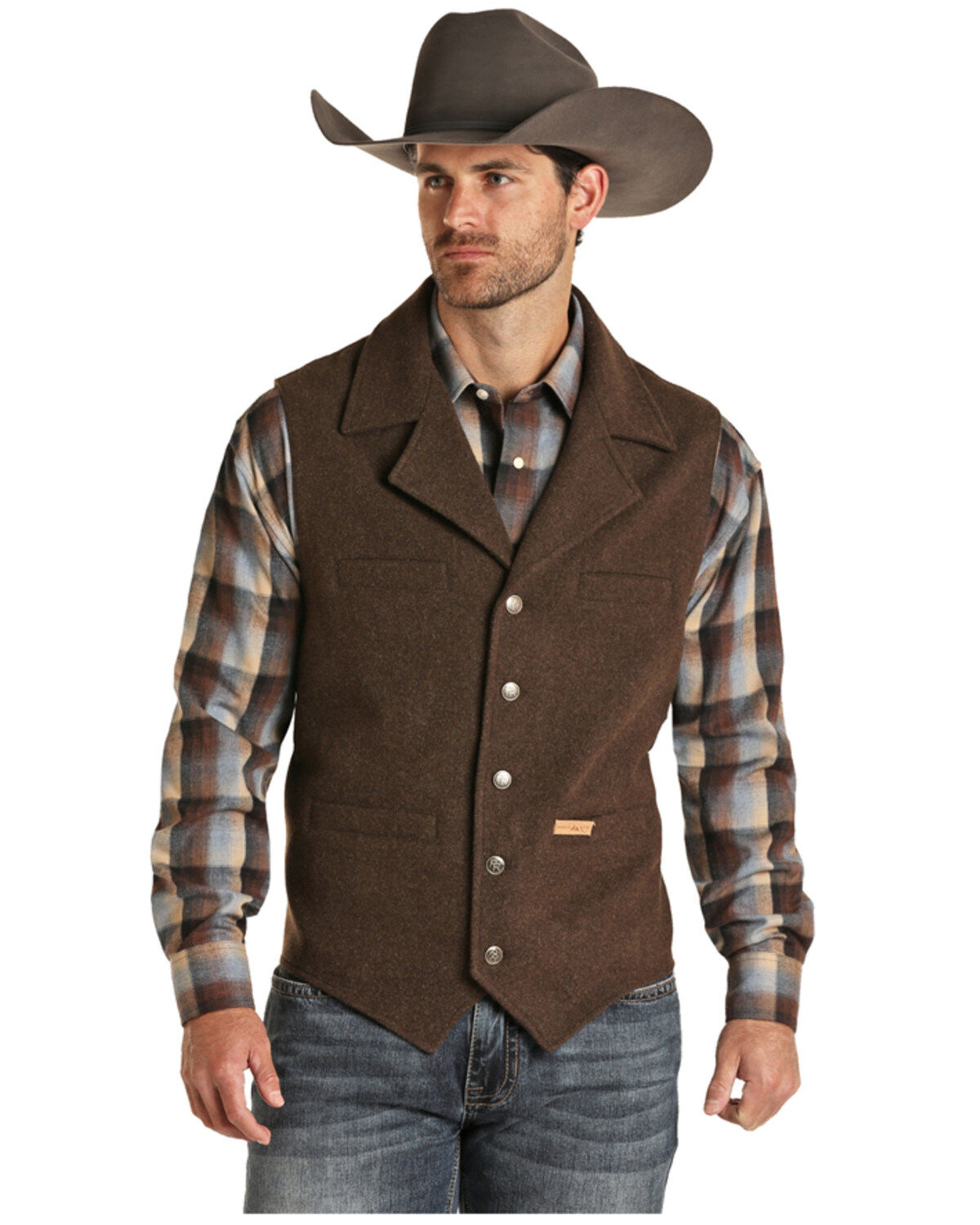 Image #1 - Powder River Outfitters Men's Heather Grey Montana Wool Vest, Brown, hi-res