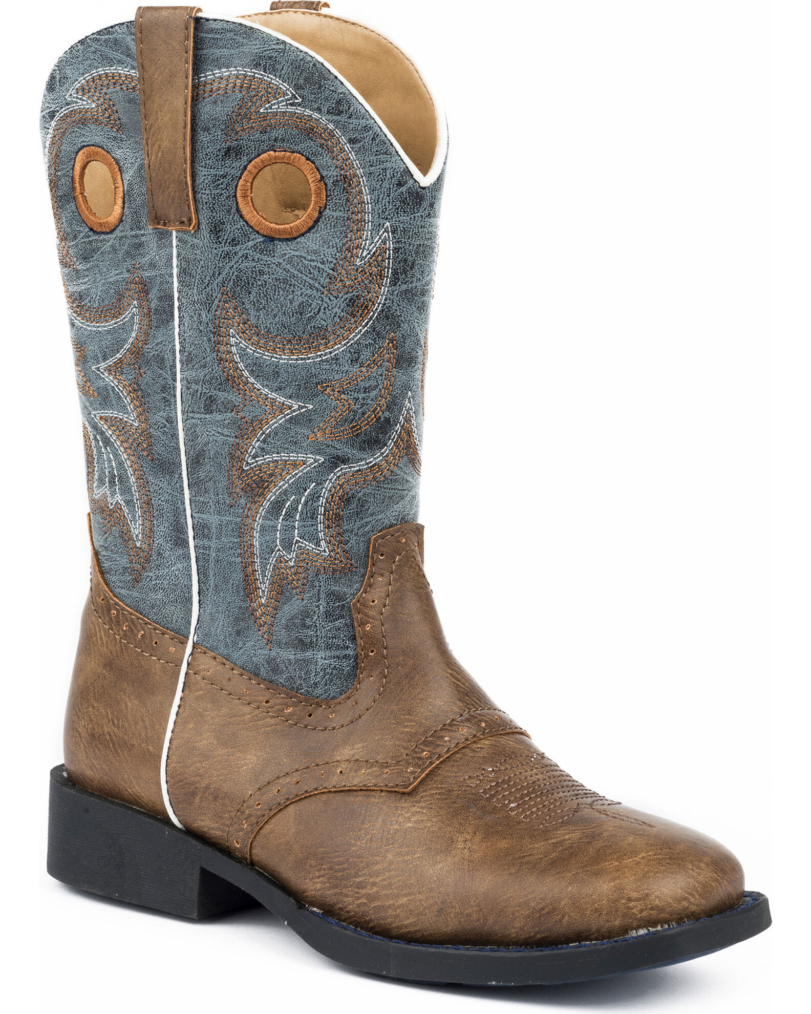 Roper Boys Daniel Distressed Saddle Vamp Western Boots Broad Square Toe