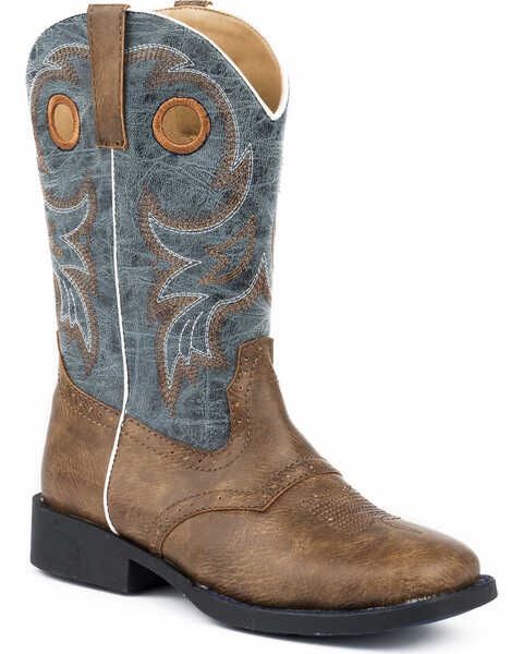 Image #1 - Roper Boys' Daniel Distressed Saddle Vamp Western Boots - Broad Square Toe, Brown, hi-res
