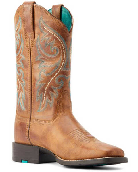 Ariat Women's Round Up Back Zip Western Boots - Broad Square Toe, Brown, hi-res