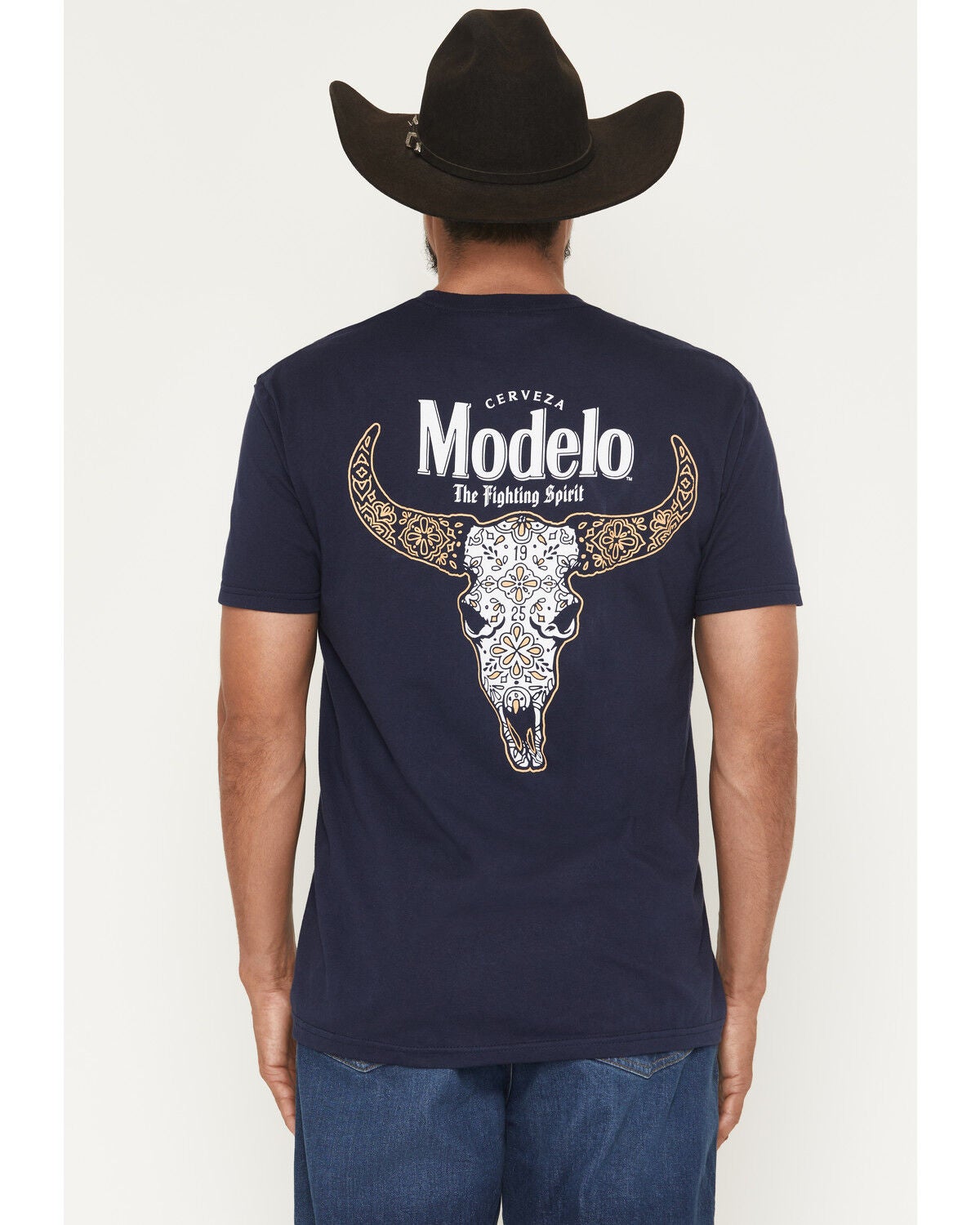 Modelo Men's Cow Skull Short Sleeve Graphic T-Shirt, Navy, hi-res