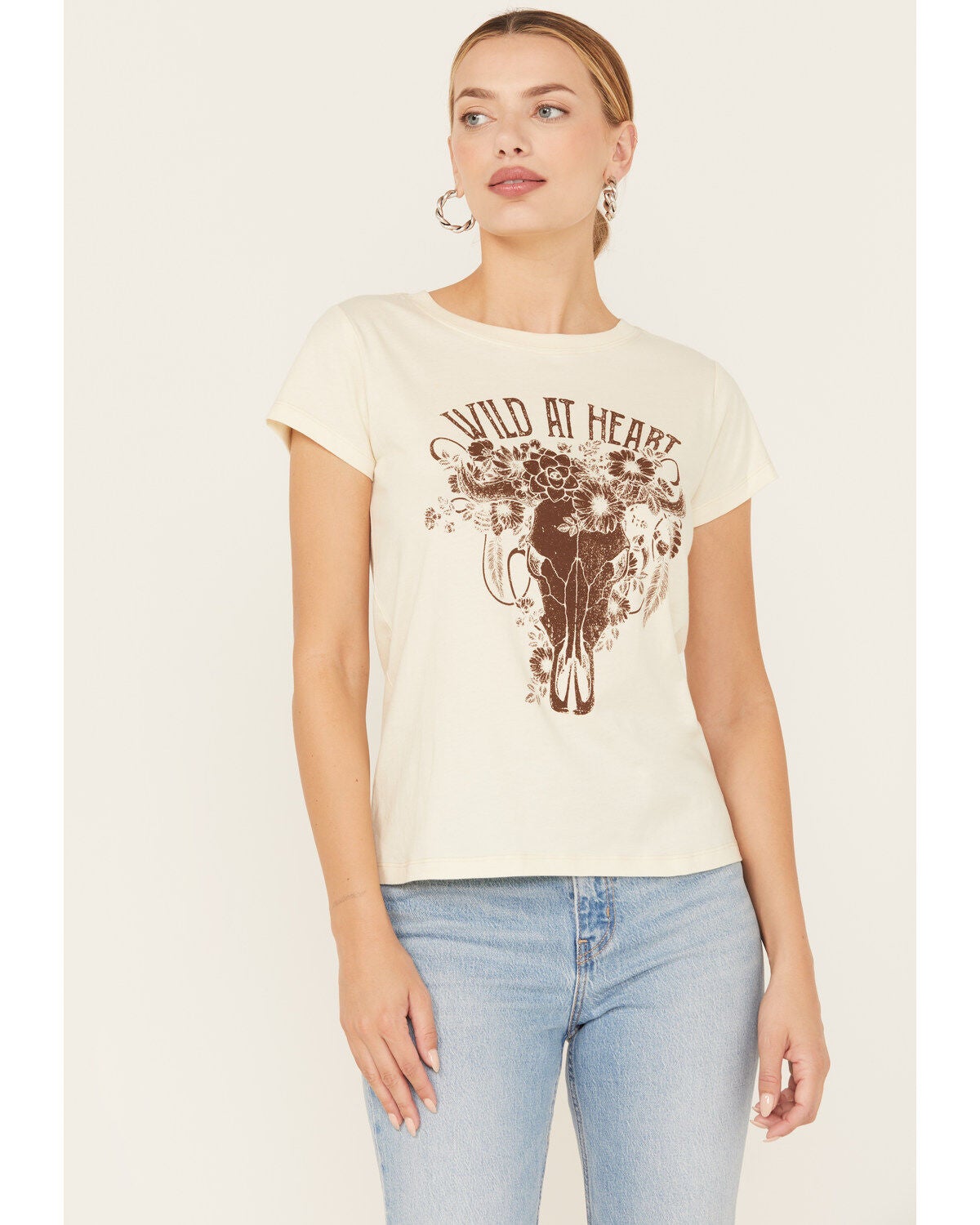 Shyanne Women's Wild At Heart Short Sleeve Graphic Tee, Cream, hi-res