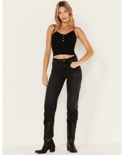 Free People Women's High Rise Pacifica Straight Jeans, Black, hi-res