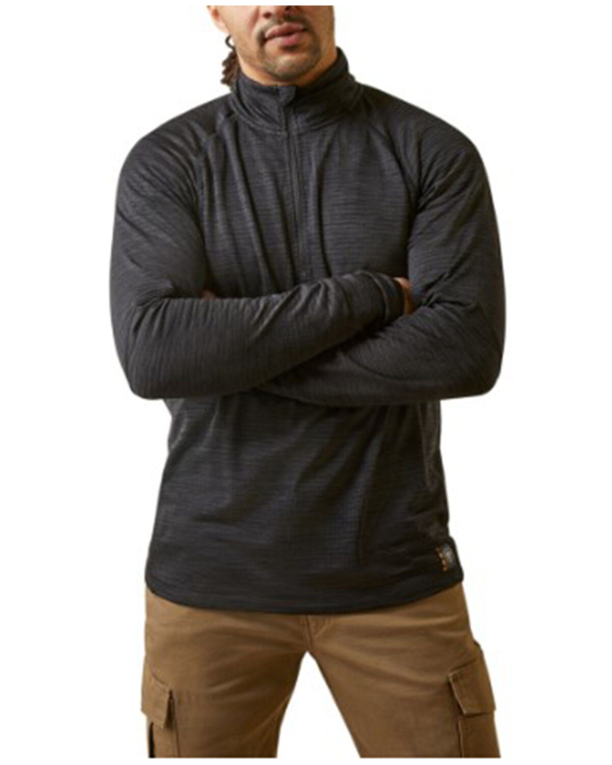 Image #1 - Ariat Men's Rebar Gridwork Baselayer 1/4 Zip Long Sleeve T-Shirt, Black, hi-res