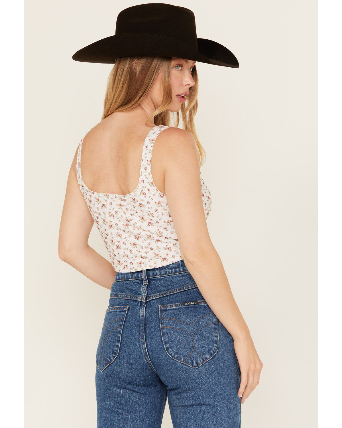 Image #4 - Originality Women's Floral Print Eyelet Cropped Corset Top, Cream, hi-res