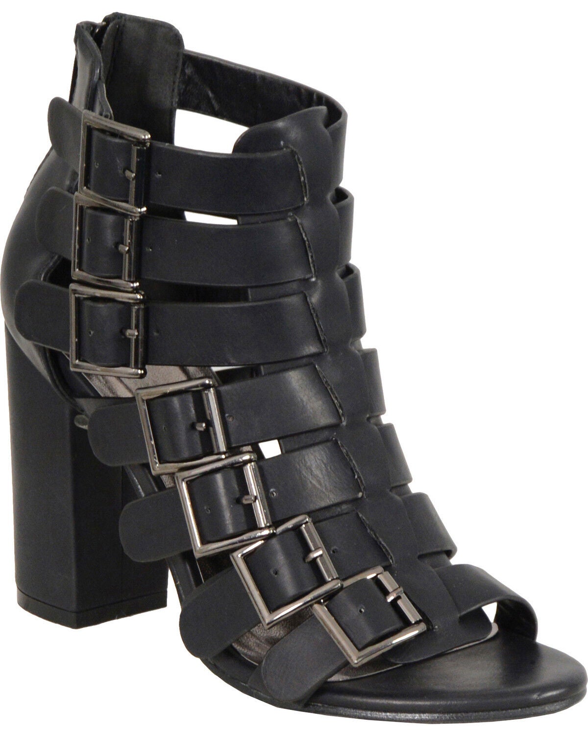 Milwaukee Leather Women's Black Block Heel Strappy Sandals, Black, hi-res