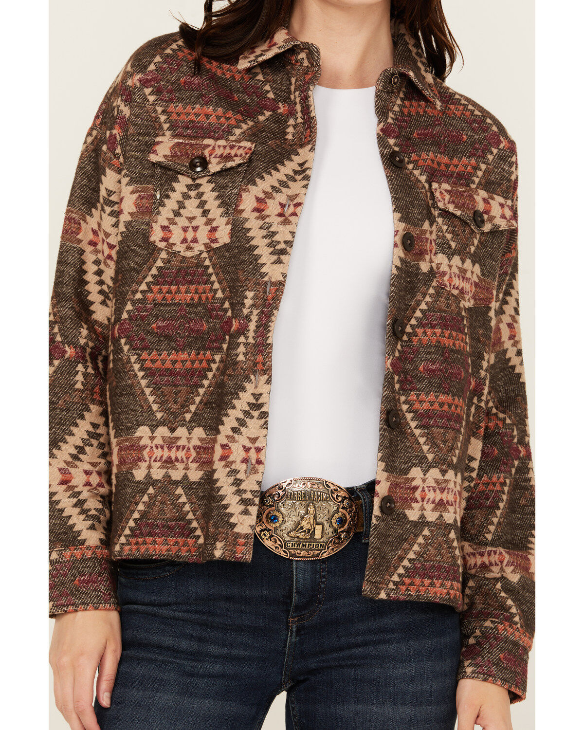 Image #3 - Rock & Roll Denim Women's Southwestern Print Shacket, Brown, hi-res