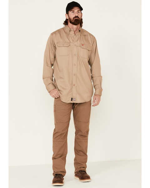 Image #2 - Ariat Men's Woven Solid Print Fire Resistant Work Shirt, Khaki, hi-res