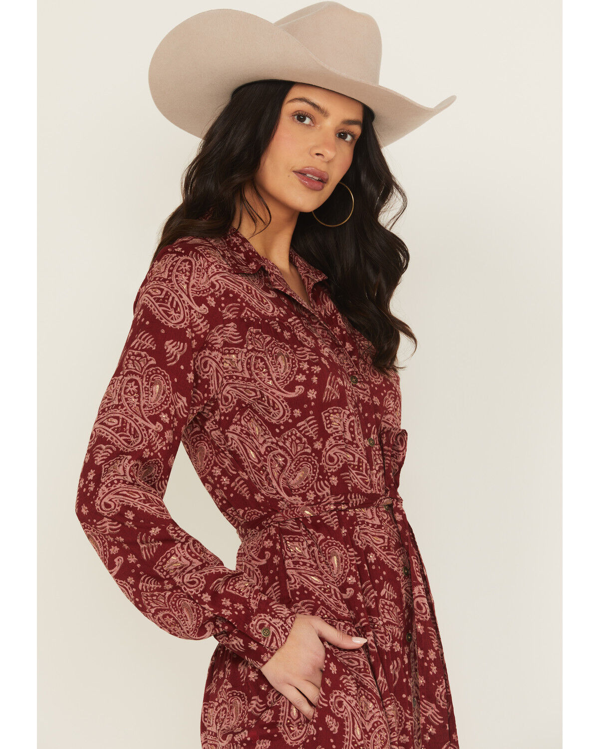 Product Name:  Ariat Women's Sahara Paisley Print Long Sleeve Button-Down Midi Dress