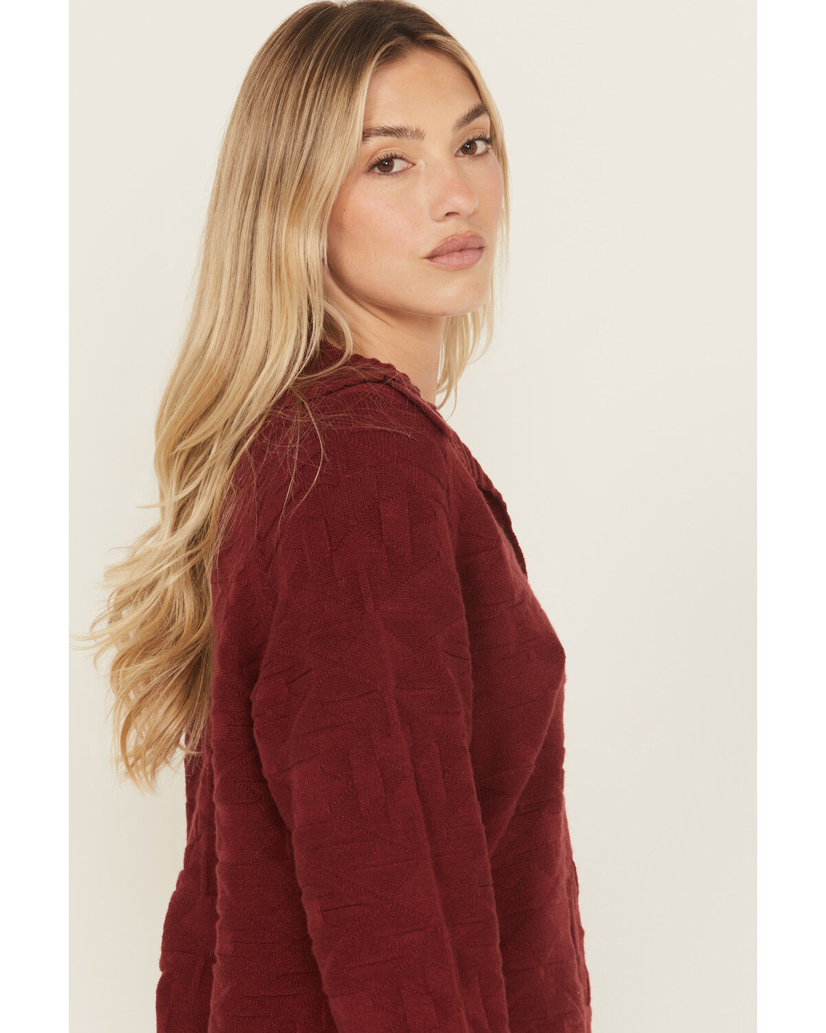 Image #2 - Ariat Women's 1/4 Button-Down Sweater, Burgundy, hi-res