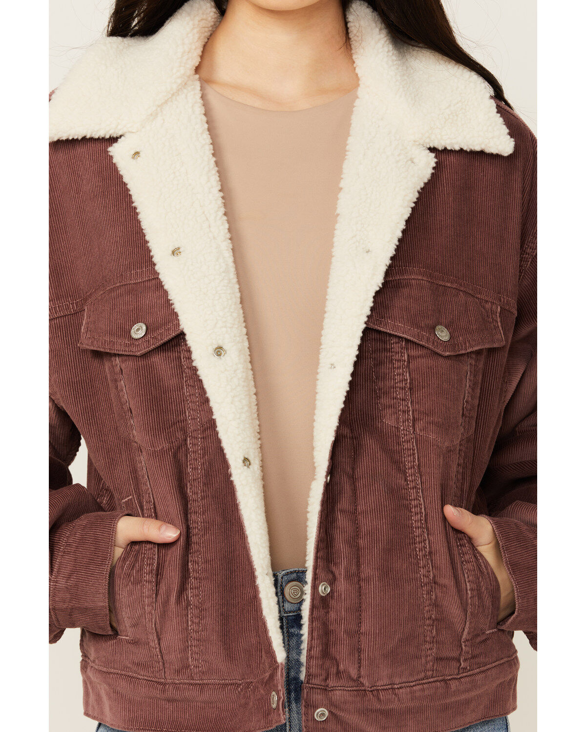 Image #3 - Levi's Women's 90's Corduroy Sherpa Lined Trucker Jacket, Mauve, hi-res
