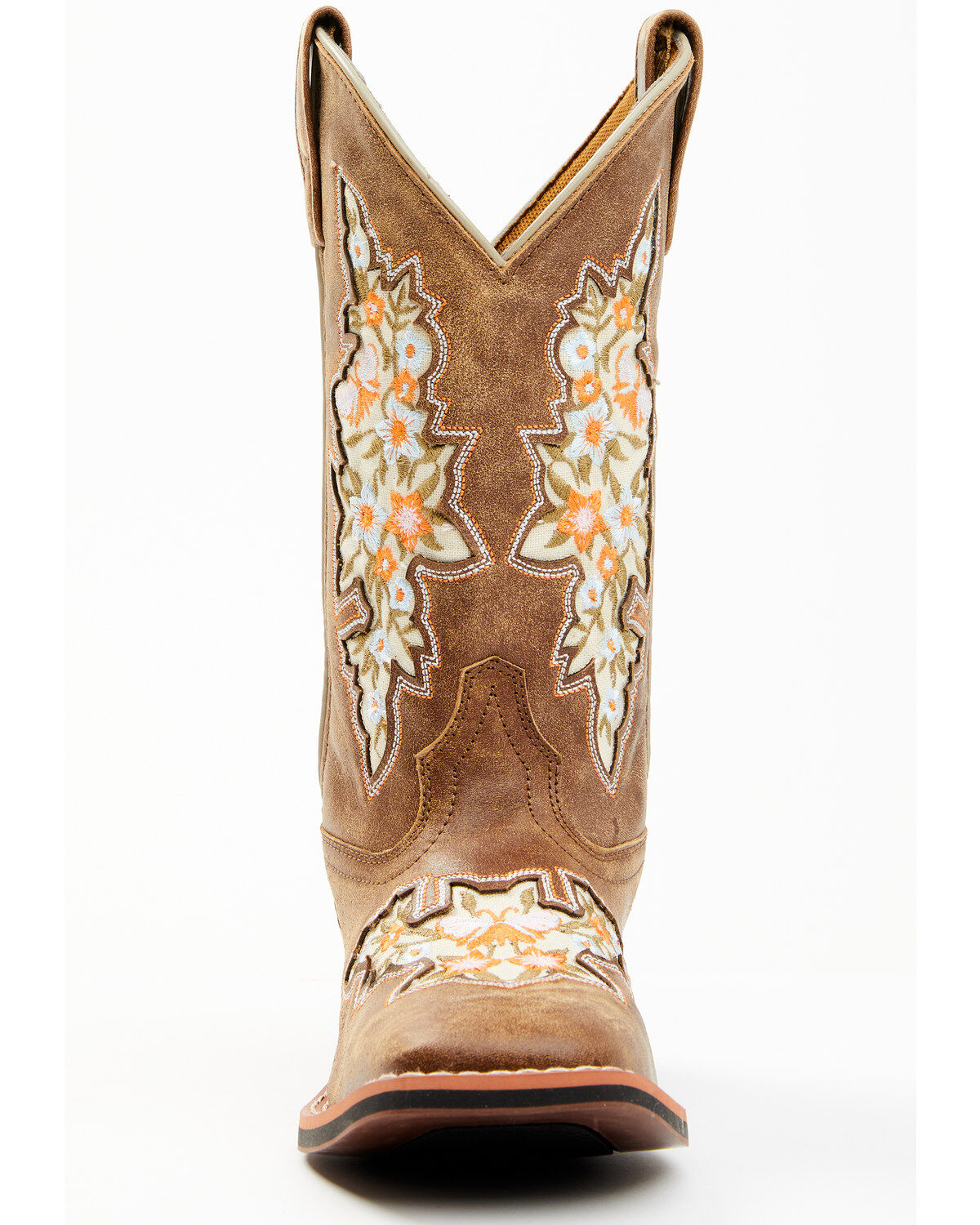 Image #4 - Laredo Women's Flower Inlay Western Performance Boots - Broad Square Toe, Tan, hi-res