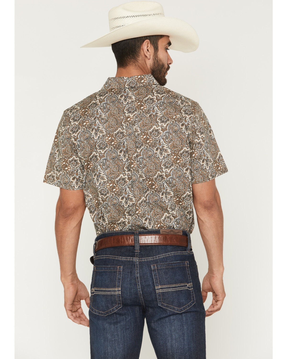 Image #4 - Cody James Men's Wells Floral Paisley Print Short Sleeve Button-Down Stretch Western Shirt - Tall, Rust Copper, hi-res