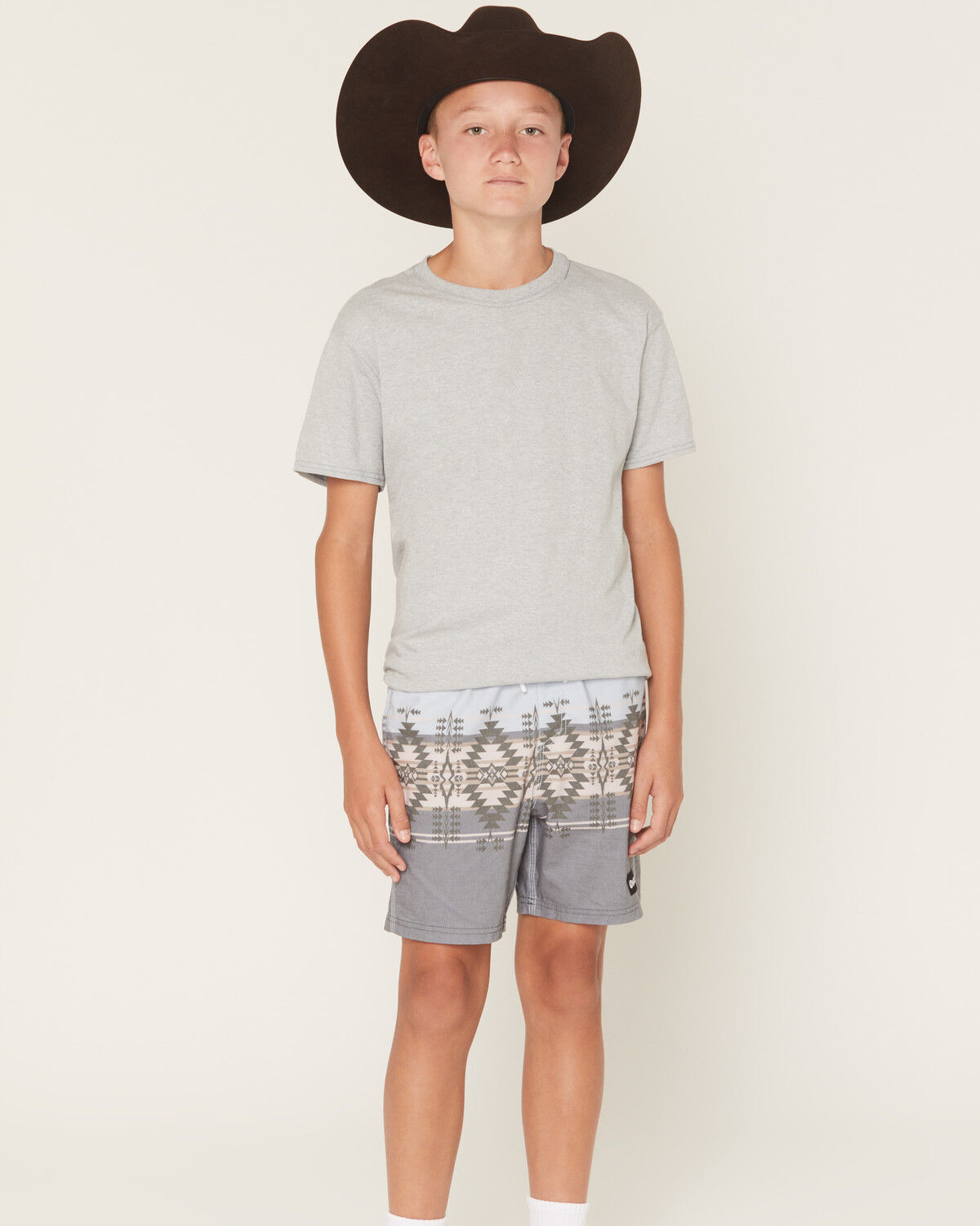 Image #1 - Hooey Boy's Southwestern Print Board Shorts, Grey, hi-res
