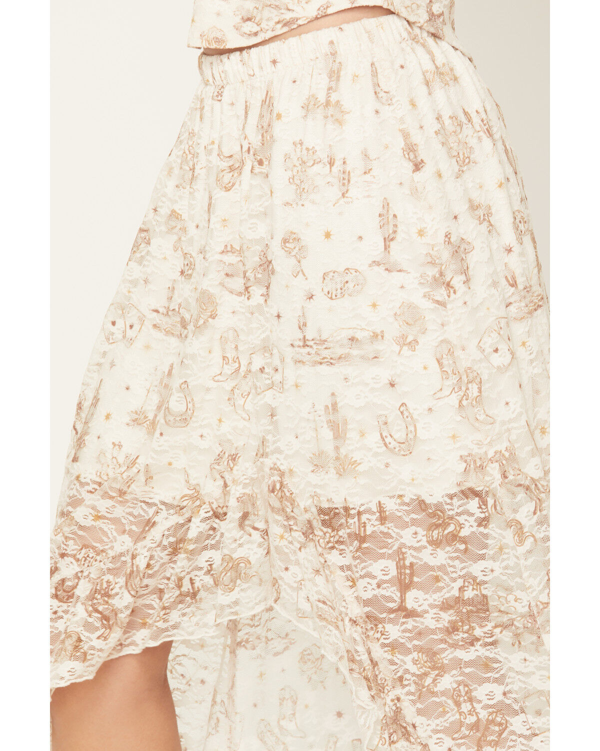 Image #2 - Shyanne Women's Western Conversation Print Lace High-Low Skirt, Ivory, hi-res